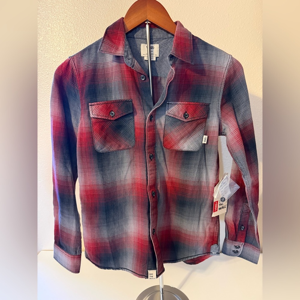 Vans Red and Blue Plaid Boys Shirt Size Medium